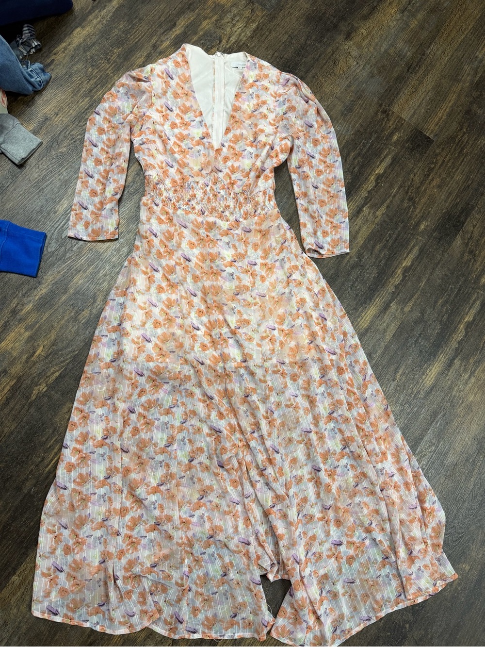 Floral Orange V-Neck Long Sleeve Maxi Dress